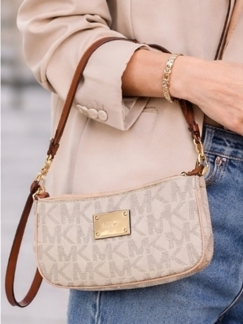 Michael Kors Cream Monogram Wristlet Bag